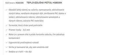 TEPLOVZDUŠNÁ PIŠTOĽ HG6030K TEPLOVZDUŠNÁ PIŠTOĽ HG6030K